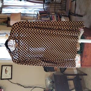 NWT Jade By Jane Checkered Mesh Long Sleeve Top Brown/Black XL